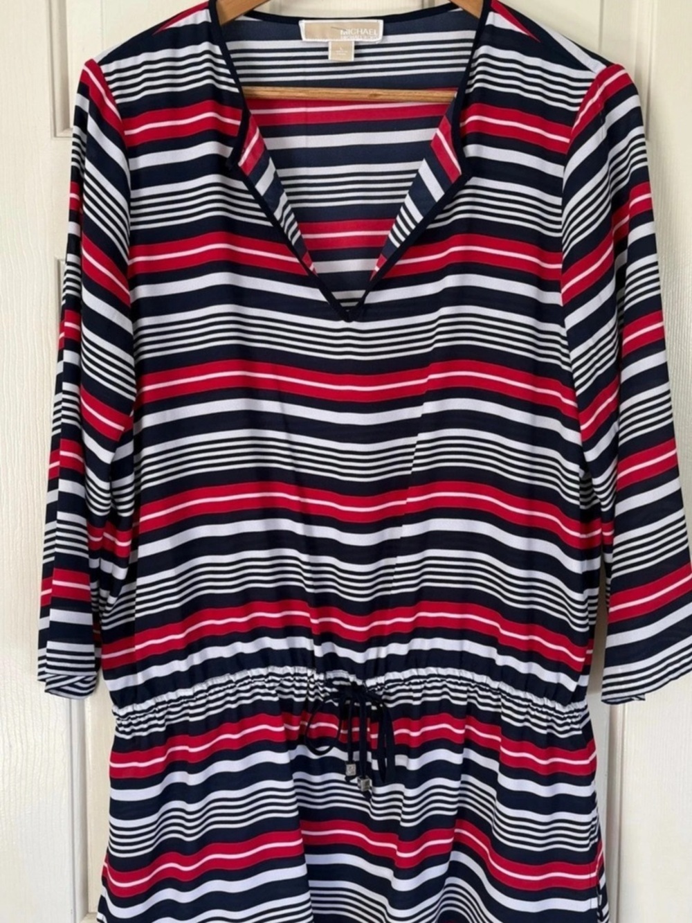 Michael Kors Striped Long Sleeve Mini Dress in Blue & Red Size Large Like
